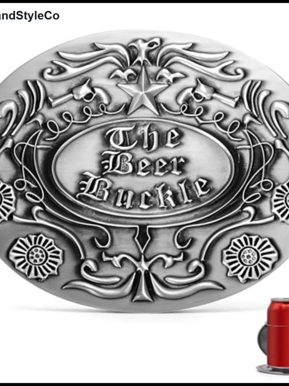 Western Belt Buckle with Built-in Beer Holder - Folding Zinc Alloy
